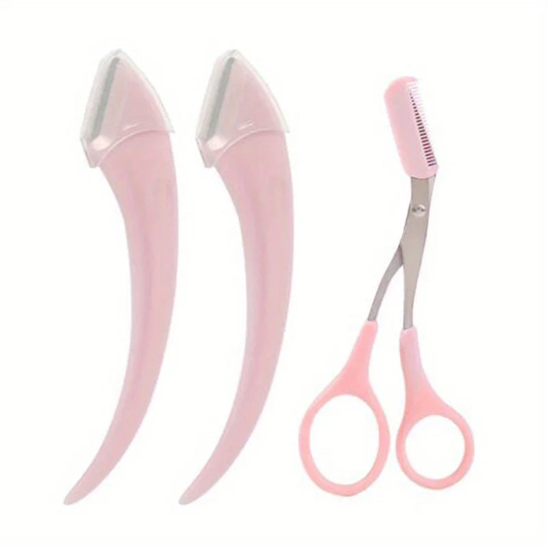 3-Piece Eyebrow Trimmer Set, Precision Trimming Scissors, Curved Eyebrow Trimmer And Comb - For On-The-Go Eyebrow Grooming